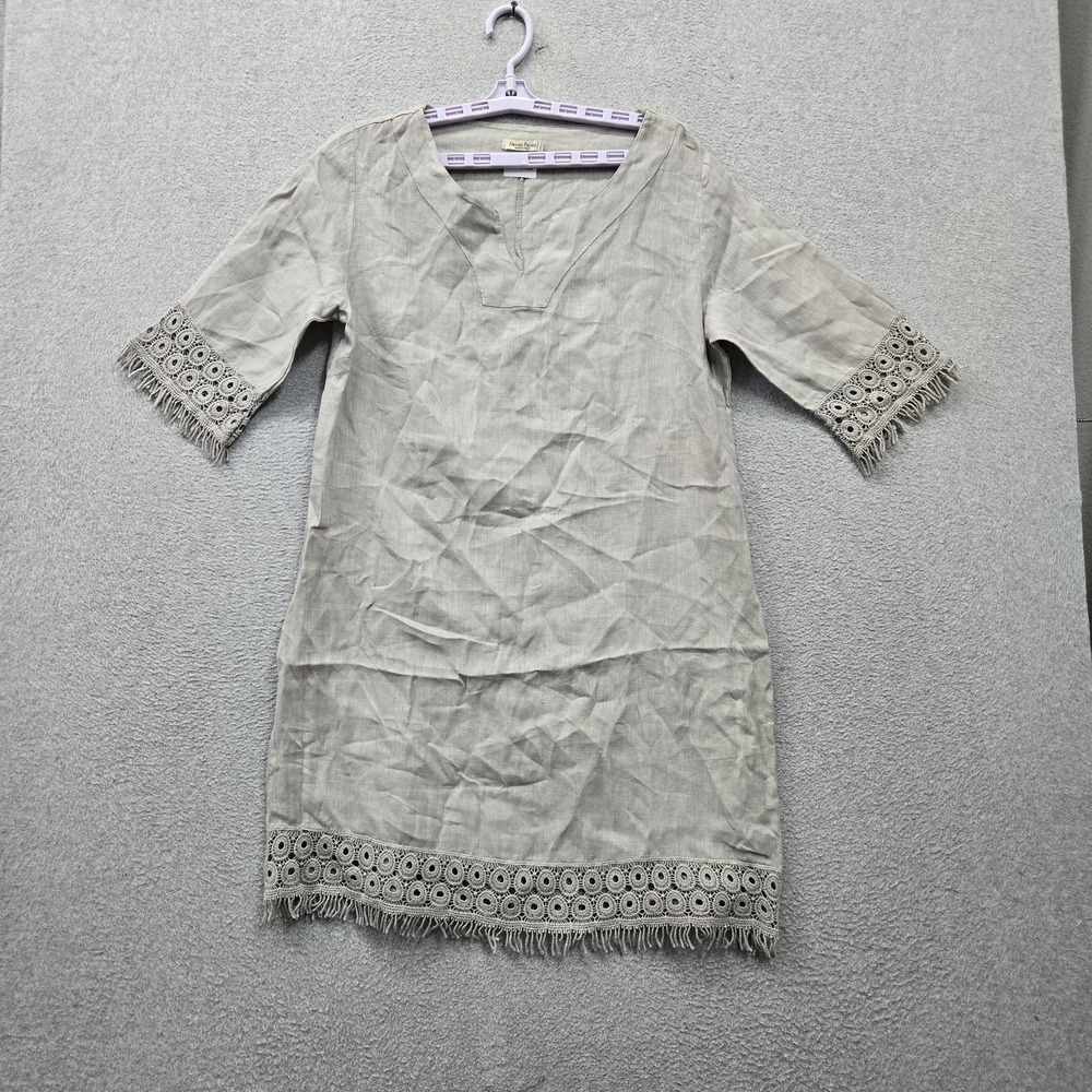 Alessia Pacini Women Dress M Gray Mini Shift Made in Italy Crochet Fringe READ